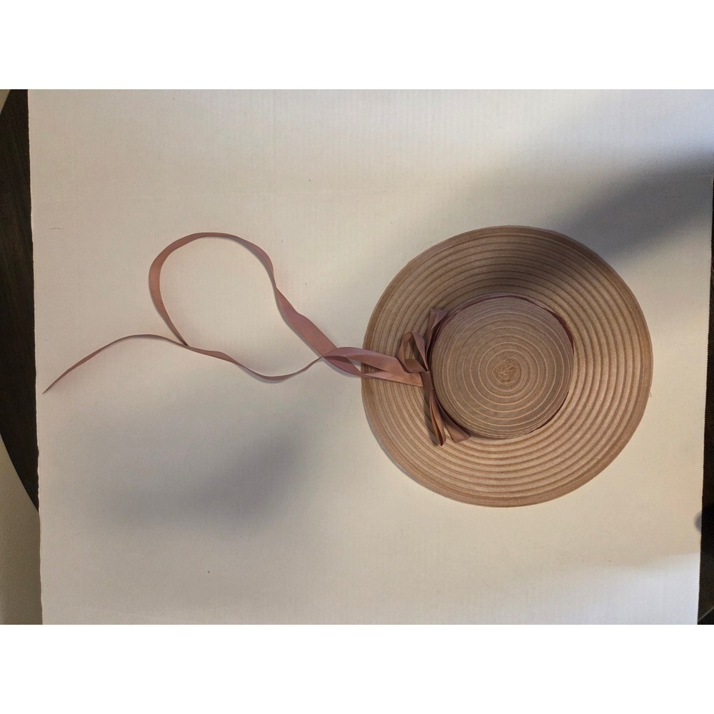 Vintage Style Wide Brim Sun Hat Blush Pink Ribbon Tie Tea Party Garden Wedding - Picture 2 of 3